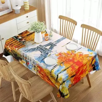 Картина маслом скатерть, Эйфелева башня пейзаж озеро река винтажные скатерти прямоугольные украшения полиэстер для кафе кухни 40x70cm 15x27inch