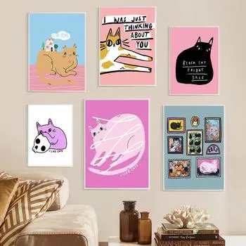 Картина маслом в скандинавском стиле, настенный постер «Мне нравятся черные кошки», художественный принт, изображение домашнего кота 21cm30cm NoFrame