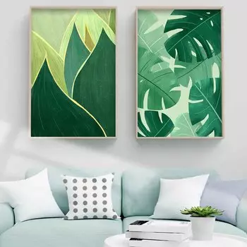 Картина маслом в скандинавском стиле с зелеными листьями, натюрморт, искусство, холст, картина, гостиная, коридор, офис, украшение дома, фреска, без рамки 21*30cm No Frame