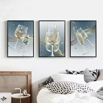 Картина маслом в скандинавском стиле, высококачественный бокал для красного вина, бокал для шампанского, холст, картина для офиса, гостиной, коридора, украшения дома, фреска без рамки 21*30cm No Frame