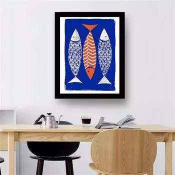 Картина маслом в стиле синего побережья, рыба, современное настенное искусство, украшение кухни, картина 21cm30cm NoFrame