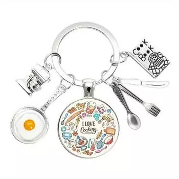 Картина маслом «Я люблю готовить» Маминый повар ЭТА МАМА ЛУЧШАЯ В МИРЕ Яйцеварка Кухонный инструмент Время Брелок с драгоценными камнями Брелок для шеф-повара Кухонный работник