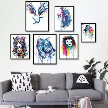 Картина маслом животных, акварель, все виды животных, холст, живопись, абстрактная подарочная картина, гостиная, украшение дома, фреска без рамки 21*30cm No Frame