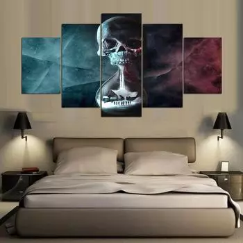 Картина на холсте, 5 шт., модульные картины с черепом до рассвета, плакат, настенная живопись, печать, фотографии, домашний декор для гостиной, произведения искусства 20x35cm*2 20x45cm*2 20x55cm*1