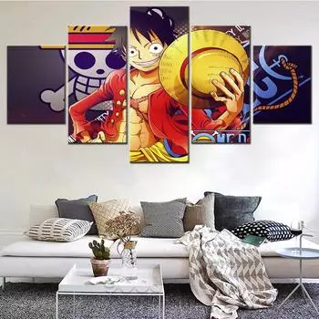 Картина на холсте, 5 шт., японское аниме, рисунок пирата, мальчика, современные настенные украшения, художественные фотографии, модульные постеры, декор для гостиной, без рамки 20x35cm*2 20x45cm*2 20x55cm*1