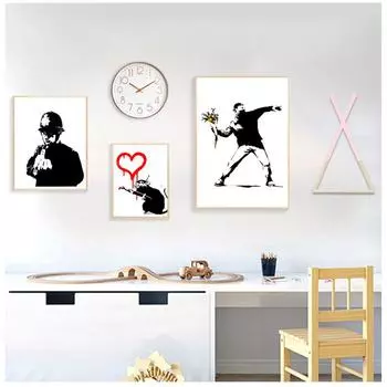 Картина на холсте Бэнкси, абстрактный декор Куадрос, настенная живопись на холсте, скандинавские постеры и принты, настенные панно для гостиной 21x30cm No Frame