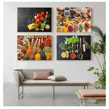 Картина на холсте Cuadros, скандинавские постеры и принты, настенная картина с едой, картина для гостиной, зерна, специй, ложки, перца, кухни 21cm30cm NoFrame