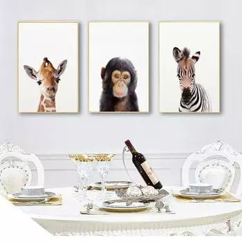 Картина на холсте Детская комната Детская Настенный декор Лев Зебра Слон Жираф Детские животные Художественный принт Плакат Сафари Животные 21cm30cm NoFrame