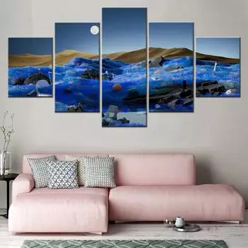 Картина на холсте для гостиной, пост-картина, природа, сказочный пейзаж, обои, домашний декор, картина, печать, 5 шт., без рамки 20x35cm*2 20x45cm*2 20x55cm*1 No Frame