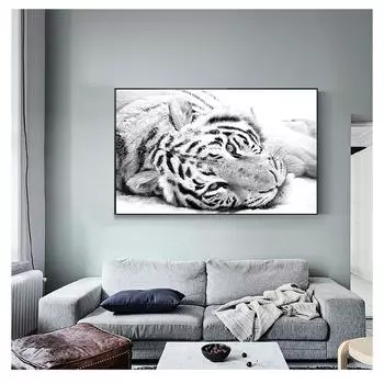 Картина на холсте и принтом, настенная живопись в скандинавском стиле, современное украшение для дома, гостиной, постер с изображением Белоснежного тигра и животного 20cm40cm NoFrame
