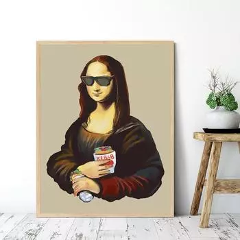 Картина на Холсте Искусство Веселье Стена Мона Лиза Ест Гамбургеры 21cm30cm NoFrame