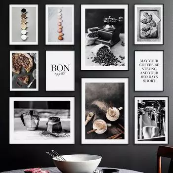 Картина на холсте, кофемашина, пицца, яйцо, хлеб, ресторан, плакаты на скандинавскую тему и принты, настенные художественные фотографии для декора гостиной, бара 21X30cm No Frame