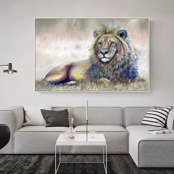 Картина на холсте «Король Лев» на стене, постер и печать с изображением африканских диких животных, современная настенная живопись для декора гостиной 21x30cm No Framed