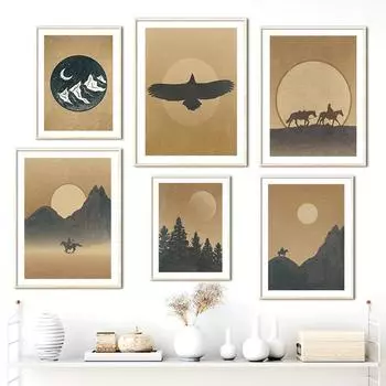 Картина на холсте «Ковбой в пустыне», настенное украшение, постеры и принты для интерьера, без рамки 21*30cm No Frame