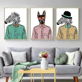Картина на холсте, красивая зебра с очками, современный поп-стрит, настенное искусство, холст, настенная картина для домашнего декора 21x30cm No Framed