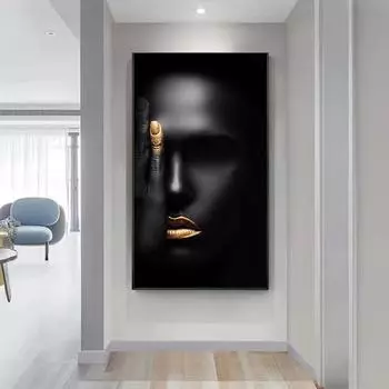 Картина на холсте, настенная живопись, черно-золотая африканская женщина, фотографии, постеры и принты, плакат для украшения дома, постельное белье 20*40cm