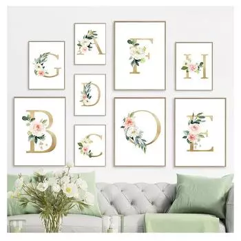 Картина на холсте, настенная живопись для детской комнаты, скандинавский детский постер, настенная картина с розой, декор для комнаты для маленьких девочек, плакат с розовыми цветами, индивидуальное имя 21cm30cm NoFrame