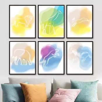 Картина на холсте, настенная живопись, рисунок животных, слона, льва, жирафа, лошади, плакаты на скандинавскую тему и принты, фотографии, детский домашний декор 21cm30cm NoFrame