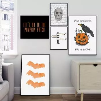 Картина на холсте осень Хэллоуин абстрактный череп тыква жуткие линии искусства HD постеры и принты настенное искусство для украшения стен комнаты 21cm30cm NoFrame
