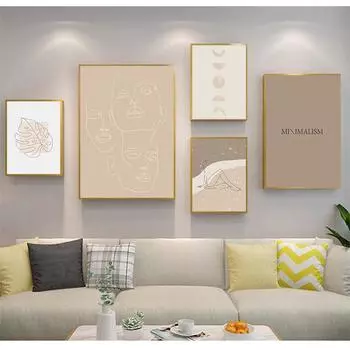 Картина на холсте, печать, фотографии для дома, декора для гостиной, скандинавский серый минималистский женский линии, цитата, бежевый постер, настенное искусство 21cm30cm NoFrame