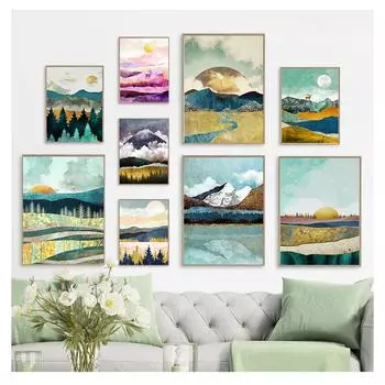 Картина на холсте, пейзажные постеры и принты, минималистичные настенные художественные картины для декора гостиной, скандинавский абстрактный восход и закат 21cm30cm NoFrame