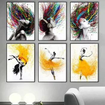 Картина на холсте, принт, граффити, плакаты, девушка, игра на фортепиано, фотографии, балет, музыка, женщина, цвет волос, картина, декор для гостиной, стены 21x30cm No Frame