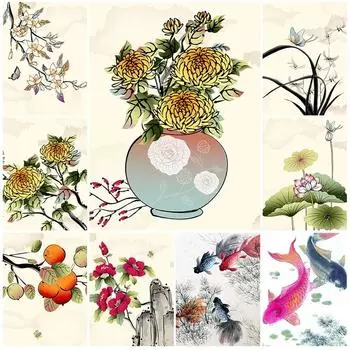 Картина на холсте, разноцветная картина тушью, цветок, украшение, постер для дома, гостиной, настенный художественный декор, фон 176*250mm