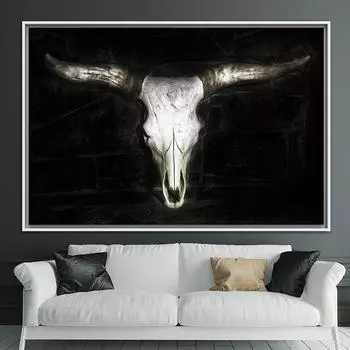 Картина на холсте с черепом быка, винтажный постер с дикой жизнью, черно-белая картина с животным для гостиной, дома, настенный художественный декор, Куадрос 21x30cm No Framed
