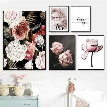 Картина на холсте с цветком, украшение на стену, скандинавские цветочные принты, картины с розовыми розами для дизайна дома, современное украшение для дома без рамки 21*30cm No Frame