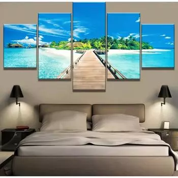Картина на холсте с HD-печатью для домашнего декора, «Мост в лес», «Рай», «Пейзаж», «Настенное искусство», «Гостиная», 5 шт. Medium Size Unframed Canvas