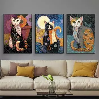 Картина на холсте с изображением кошки и животного Густава Климта, масляные постеры и принты, настенные художественные картины для гостиной, украшения стен дома, Cuadros 21x30 No Frame