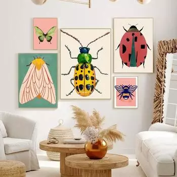 Картина на холсте с изображением насекомых Классический винтажный постер Винтажная комната Домашний бар Кафе, декорированное скандинавское домашнее украшение 21*30cm No Frame