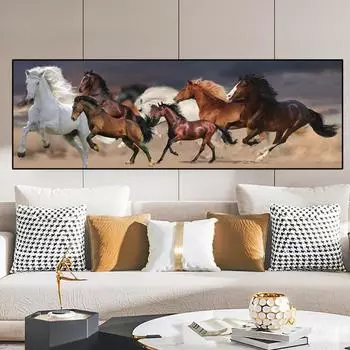 Картина на холсте с изображением семи бегущих лошадей, плакаты на скандинавскую тему и принты, настенные художественные фотографии для гостиной, домашний декор, без рамки 20*40cm