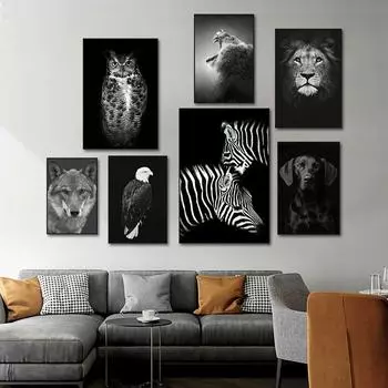 Картина на холсте с изображением животных, черный лев, зебра, собака, современное искусство, украшение для гостиной, настенный художник 21cm30cm NoFrame