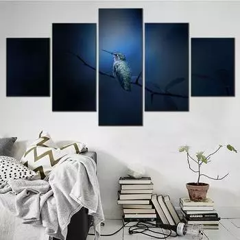 Картина на холсте с изображением животных для домашнего декора, настенное искусство, современная модульная картина, картина, принт, ветка колибри, гостиная, 5 шт., искусство, без рамки 20x35cm*2 20x45cm*2 20x55cm*1 No Frame