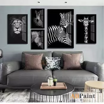 Картина на холсте с изображением животных, настенное искусство, лев, слон, олень, зебра, постеры и принты, настенные панно для украшения гостиной, домашний декор, без рамки 21*30cm