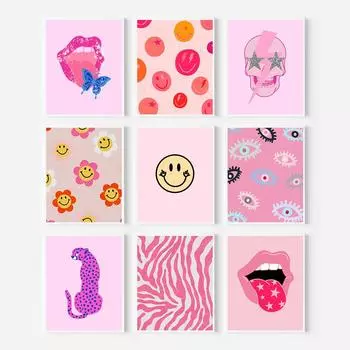 Картина на холсте с леопардовым принтом, настенное искусство, скандинавский абстрактный постер, розовый стиль, сексуальные губы, глаза, картины для гостиной, современные декоративные 21x30cm No Framed