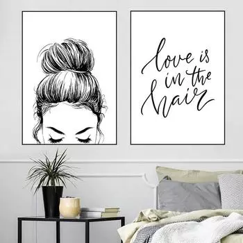 Картина на холсте с надписью «Любовь для волос», настенная живопись для девочек, постеры на скандинавскую тему и принты, украшение для гостиной, коридора, дома XD003 21x30cm no frame