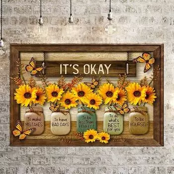Картина на холсте с подсолнухом, все в порядке, постеры и принты для гостиной, спальни, настенные художественные фотографии, декор, новогодний подарок для нее/него 20x30cm/7.9x11.8in