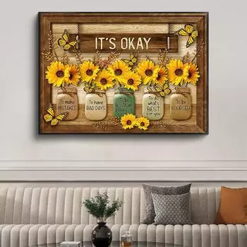 Картина на холсте с подсолнухом, все в порядке, постеры и принты для гостиной и спальни, настенные художественные фотографии, домашний декор, подарок на Новый год 20x30cm