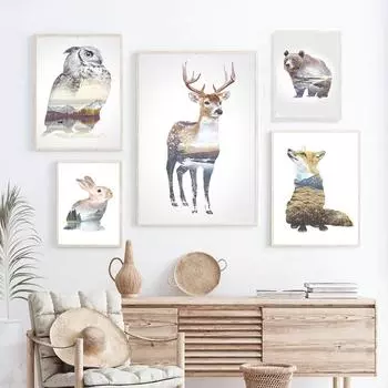 Картина на холсте с животными, креативный пейзаж, животное, кролик, настенная художественная картина, постеры и принты для детской комнаты, украшение дома 21cm30cm NoFrame