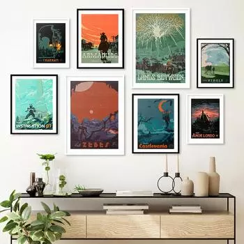 Картина на холсте, скандинавские винтажные дорожные постеры и принты Zelda, видеоигры, пейзажное искусство, настенные панно для гостиной, домашний декор 21x30cm No Framed фиолетовый