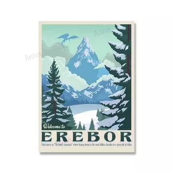 Картина на холсте, скандинавский винтажный туристический постер и принты, Толкин, Средиземье, пейзаж, Властелин колец, художественные настенные панно, декор для гостиной, без рамки 21*30cm No Frame