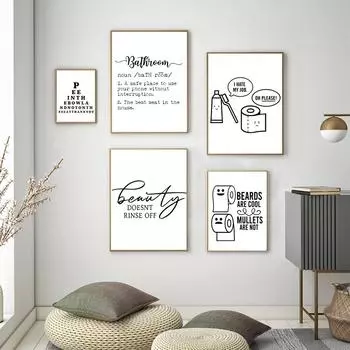 Картина на холсте Смешные знаки для ванной комнаты Плакаты Печать Современные минималистские настенные картины Декор для дома Эстетика 21X30cm No Frame