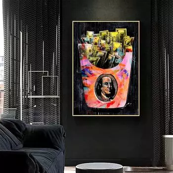 Картина на холсте Стильная сумка с деньгами Мотивация Современный холст Настенное искусство Вдохновляющая цитата Печать на холсте 20x30cm