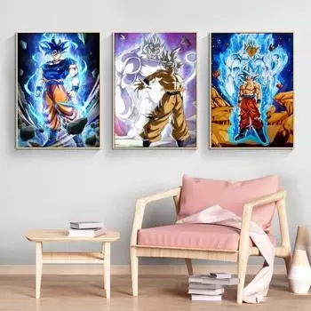 Картина на холсте, супер синий постер Гоку, украшение для дома, картина, декоративный подарок, гравюра для гостиной 21cm30cm NoFrame