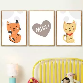 Картина на холсте в скандинавском стиле, картины с мультяшными принтами, кот, забавное животное, настенный художественный постер для детской комнаты, домашний декор 21cm30cm NoFrame