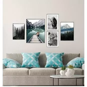 Картина на холсте в скандинавском стиле, украшение для гостиной, туманный лес, леопардовый лев, природный пейзаж, картина, скандинавский постер 21cm30cm NoFrame