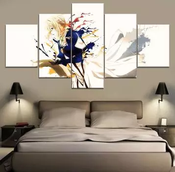 Картина на холсте Wall Art 5 шт. Холст Wall Art Картина Фиолетовый Эвергарден Аниме HD Картина Холст Украшение гостиной без рамки 20x35cm*2 20x45cm*2 20x55cm*1
