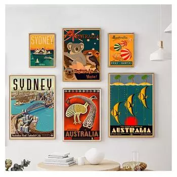 Картина на холсте, винтажные настенные картины, крафт-постеры, наклейки на стену с покрытием, украшение для дома, подарок, путешествие в Австралию, Сидней, коала 21cm30cm NoFrame